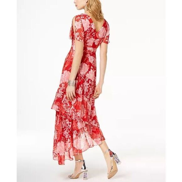 INC International Concepts printed flutter sleeve asymmetrical dress size 4P - Picture 13 of 14